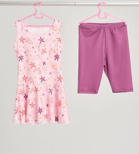 Girls' purple sleeveless swimsuit - Haşema 